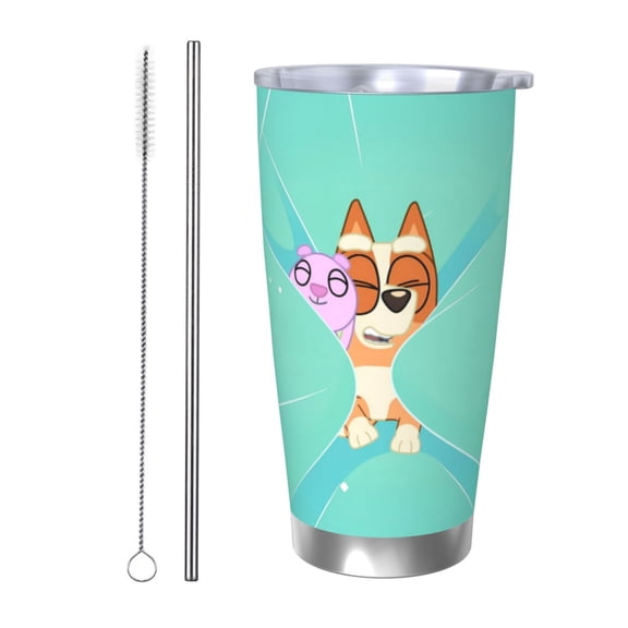 Saiise Bluey Print Tumbler 20 Oz Stainless Steel Vacuum Insulated with Straw Coffee Cup for Home,Office,Outdoor Works Great for Ice Drinks and Hot Beverage
