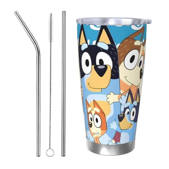 Saiise Bluey Print Tumbler 20 Oz Stainless Steel Vacuum Insulated with Straw Coffee Cup for Home,Office,Outdoor Works Great for Ice Drinks and Hot Beverage