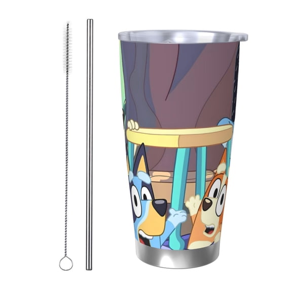 Saiise Bluey Print Tumbler 20 Oz Stainless Steel Vacuum Insulated with Straw Coffee Cup for Home,Office,Outdoor Works Great for Ice Drinks and Hot Beverage