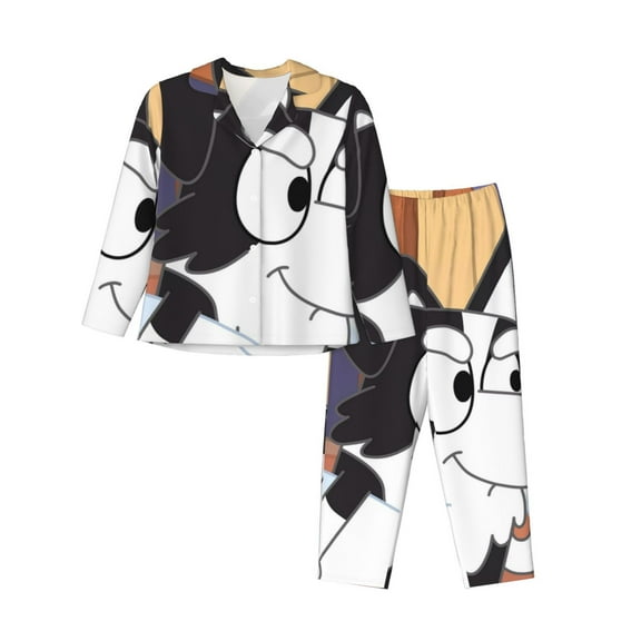 Saiise Bluey Print Women Soft Pajama Sets,Long Sleeve Sleepwear Button Up 2-Piece Pjs Lounge Sets-