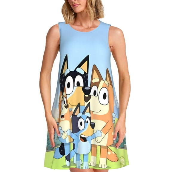 Saiise Bluey Print Women's Sleeveless Knee-Length Dress with Pockets Casual Summer Tank Dress