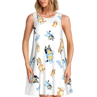 Saiise Bluey Print Women's Sleeveless Knee-Length Dress with Pockets Casual Summer Tank Dress