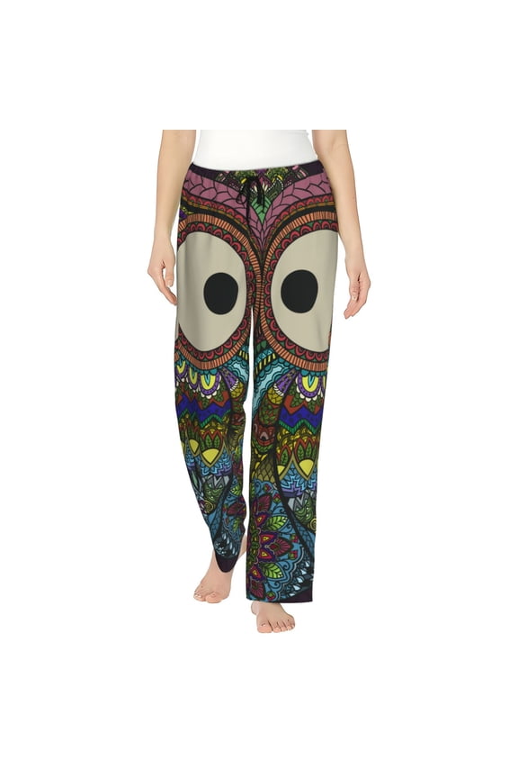 Boho Owl Womens Pajama Pants Stretch Comfy Lounge Pants Drawstring Sleep Bottoms with Pockets-Small
