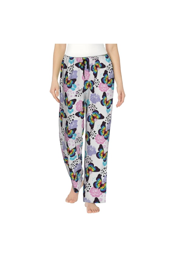 Bright Butterflies1 Womens Pajama Pants Stretch Comfy Lounge Pants Drawstring Sleep Bottoms with Pockets-Large