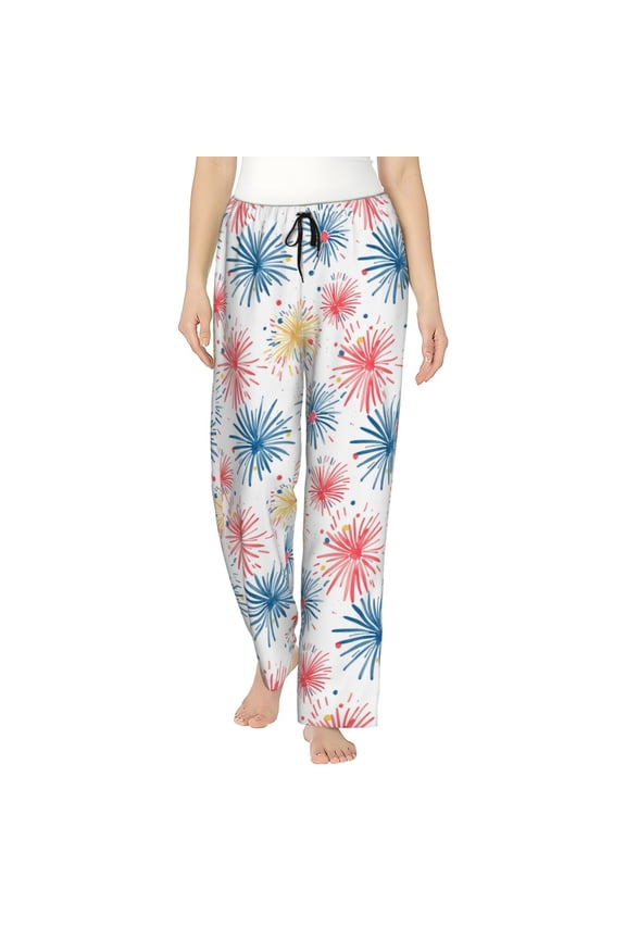 Bright Colorful Fireworks Womens Pajama Pants Stretch Comfy Lounge Pants Drawstring Sleep Bottoms with Pockets-Large