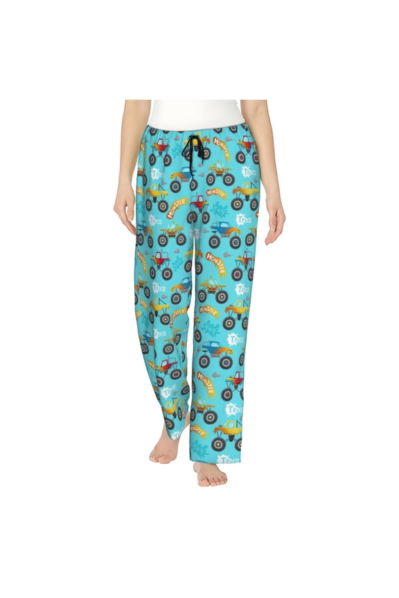 Cartoon Monster Truck Womens Pajama Pants Stretch Comfy Lounge Pants Drawstring Sleep Bottoms with Pockets-Small