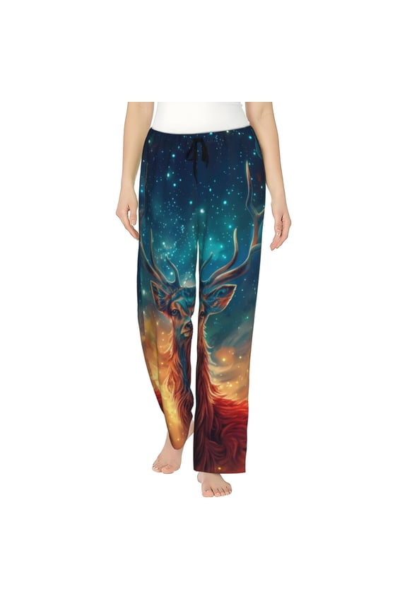 Celestial Stag Cosmic Glow Womens Pajama Pants Stretch Comfy Lounge Pants Drawstring Sleep Bottoms with Pockets-XX-Large