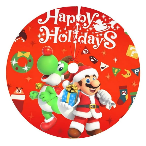 Saiise Christmas Tree Skirt 30" ,Xmas Tree Skirts with Mario Ad Pattern,Tree Mat for Indoor Outdoor Christmas Winter Holiday Party Indoor Decorations