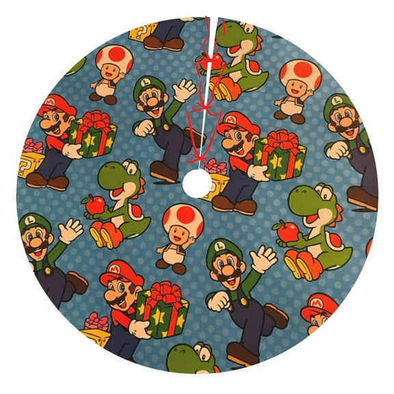 Saiise Christmas Tree Skirt 30" ,Xmas Tree Skirts with Mario Bw Pattern,Tree Mat for Indoor Outdoor Christmas Winter Holiday Party Indoor Decorations
