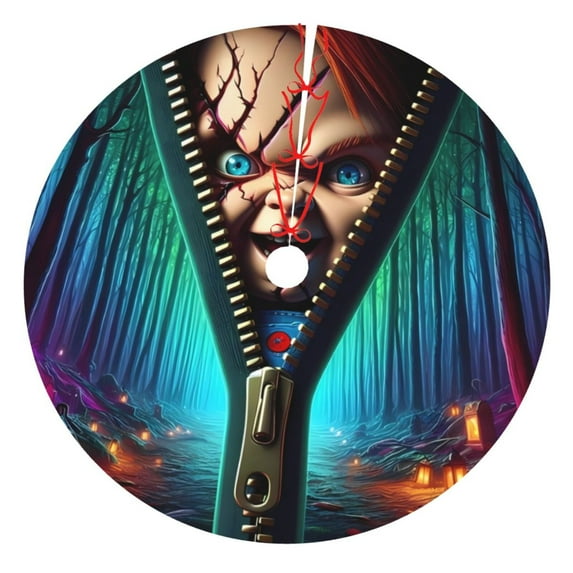 Saiise Christmas Tree Skirt 48" ,Xmas Tree Skirts with Chucky Ad Pattern,Tree Mat for Indoor Outdoor Christmas Winter Holiday Party Indoor Decorations