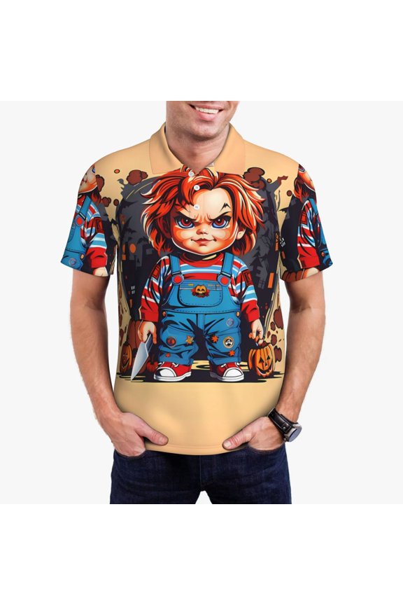 Chucky Ac Mens Golf Shirt Moisture Wicking Dry Fit Mens Polo Shirts Dry Fit Performance Men's Golf Shirts Regular Fit Fashion Print