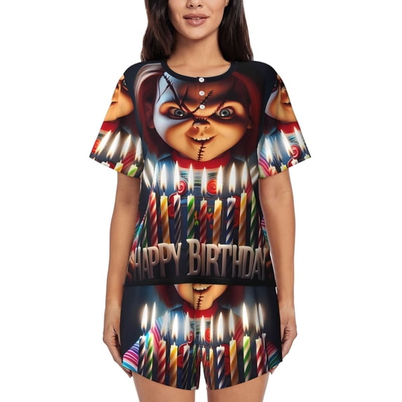 Saiise Chucky Au Pajamas Sets for Women Soft Short-Sleeved Pjs with Lounge Shorts Two Piece Sleepwear S-4XL