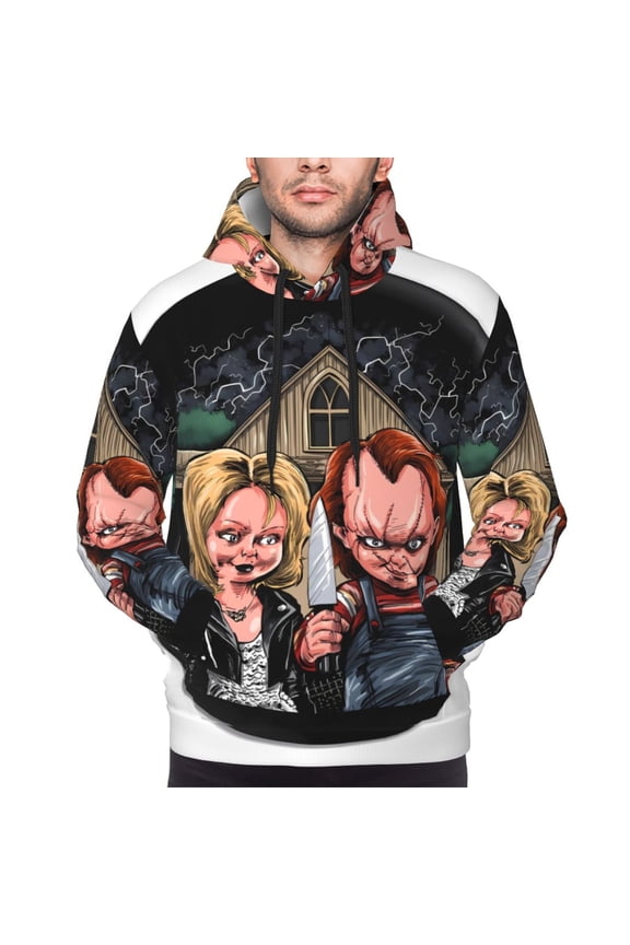 Chucky Az Men's Graphic Print Long Sleeve Drawstring Hoodie Pullover Sweatshirt-Large