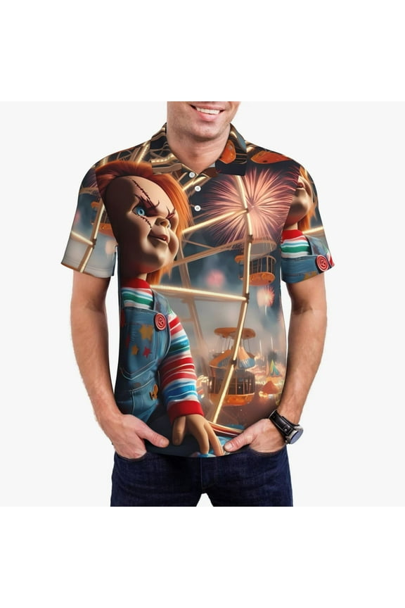 Chucky Bc Mens Golf Shirt Moisture Wicking Dry Fit Mens Polo Shirts Dry Fit Performance Men's Golf Shirts Regular Fit Fashion Print