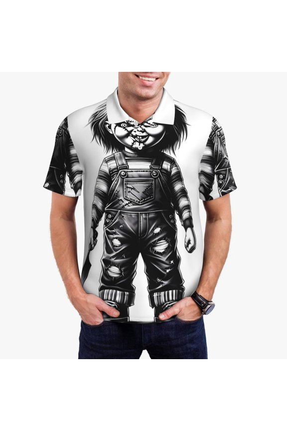 Chucky Bi Mens Golf Shirt Moisture Wicking Dry Fit Mens Polo Shirts Dry Fit Performance Men's Golf Shirts Regular Fit Fashion Print