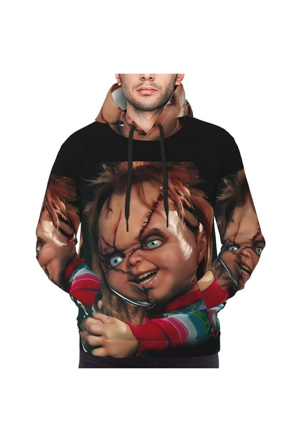 Chucky Bl Men's Graphic Print Long Sleeve Drawstring Hoodie Pullover Sweatshirt-Large