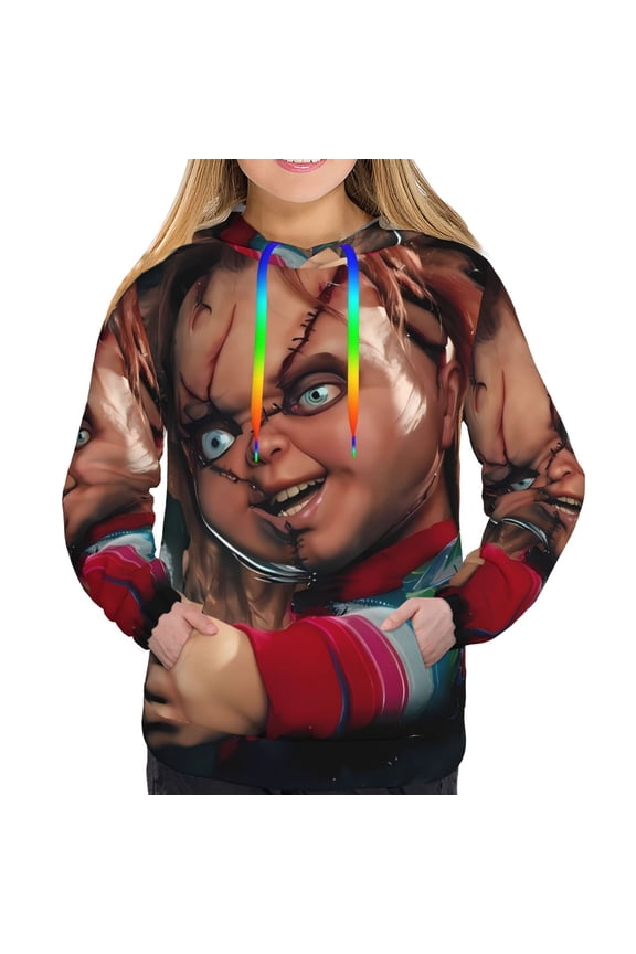 Chucky Bl Women's Hoodies Long Sleeve Sweatshirts Drawstring Pullover Tops with Pocket Casual Loose-Medium