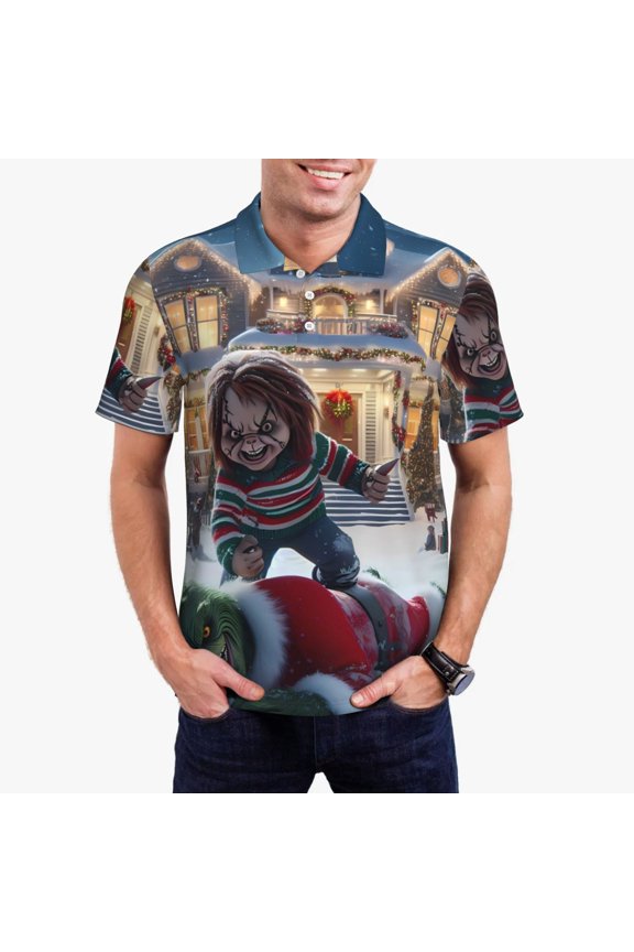 Chucky Bn Mens Golf Shirt Moisture Wicking Dry Fit Mens Polo Shirts Dry Fit Performance Men's Golf Shirts Regular Fit Fashion Print