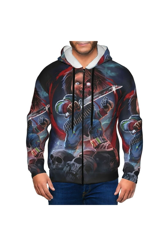Chucky Bo Mens Zip Up Hoodie Long Sleeve Full-zip Hooded Sweatshirt Pullover With Kangaroo Pocket S-3XL