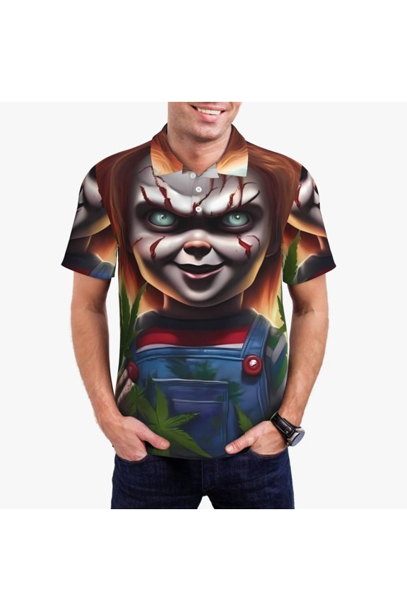 Chucky Bq Mens Golf Shirt Moisture Wicking Dry Fit Mens Polo Shirts Dry Fit Performance Men's Golf Shirts Regular Fit Fashion Print