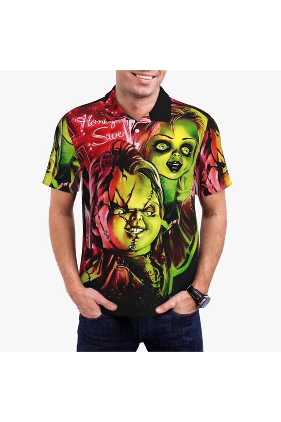 Chucky C Mens Golf Shirt Moisture Wicking Dry Fit Mens Polo Shirts Dry Fit Performance Men's Golf Shirts Regular Fit Fashion Print