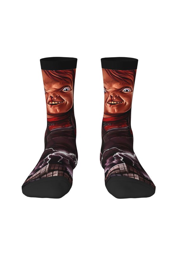 Chucky Funny Socks Men Women Adults Novelty Graphic Crew Tube Socks Crazy Design Casual Dress Socks for Sports,Running,Travel