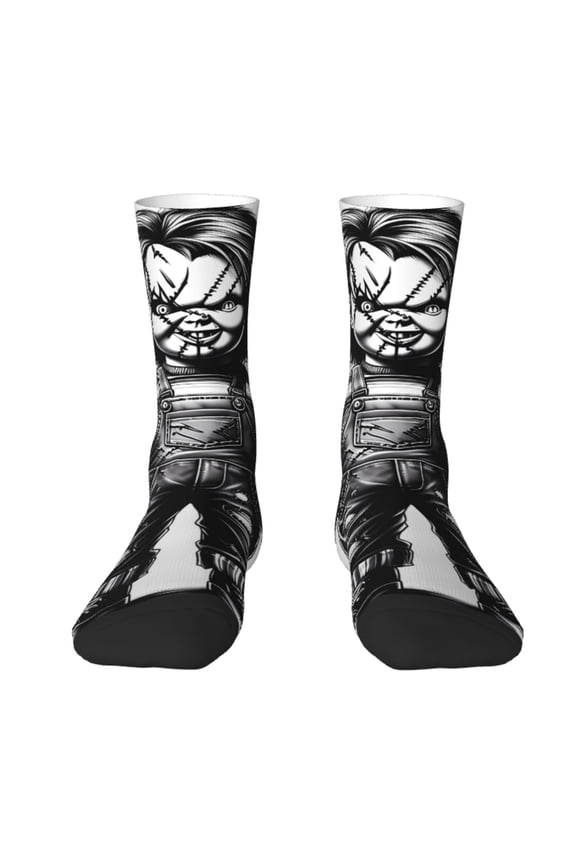 Chucky Funny Socks Men Women Adults Novelty Graphic Crew Tube Socks Crazy Design Casual Dress Socks for Sports,Running,Travel