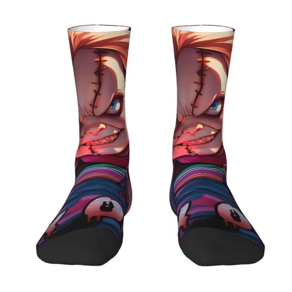 Saiise Chucky Funny Socks Men Women Adults Novelty Graphic Crew Tube Socks Crazy Design Casual Dress Socks for Sports,Running,Travel