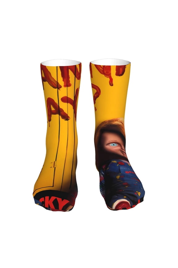 Chucky Funny Socks Men Women Adults Novelty Graphic Crew Tube Socks Crazy Design Casual Dress Socks for Sports,Running,Travel