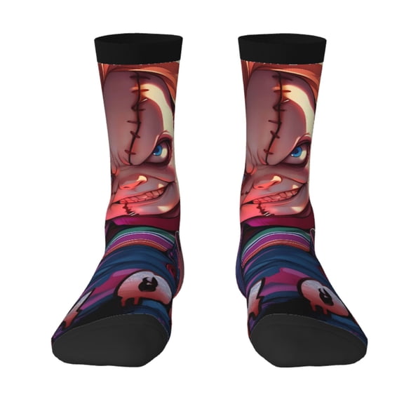 Saiise Chucky Funny Socks Men Women Adults Novelty Graphic Crew Tube Socks Crazy Design Casual Dress Socks for Sports,Running,Travel