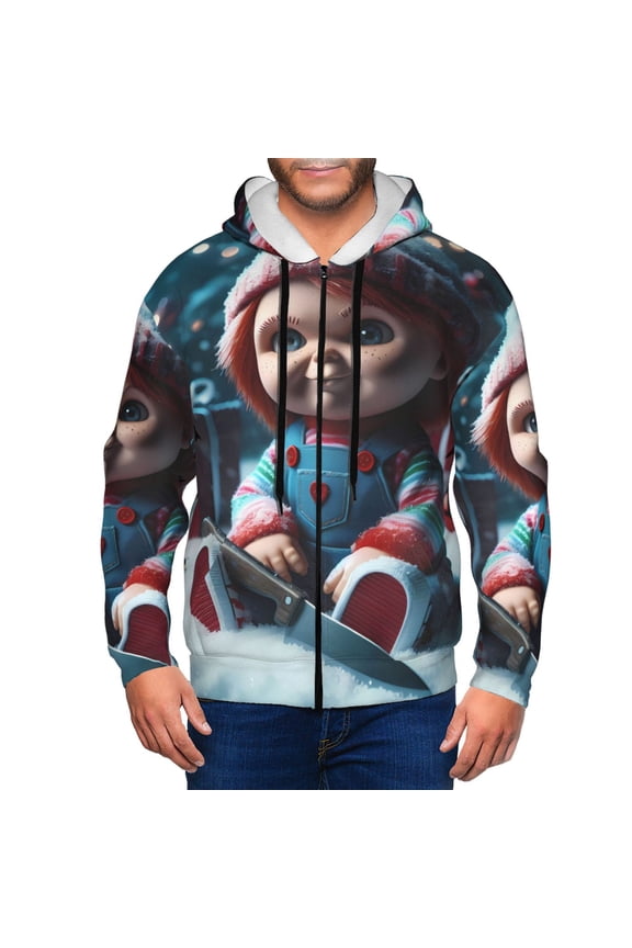 Chucky G Mens Zip Up Hoodie Long Sleeve Full-zip Hooded Sweatshirt Pullover With Kangaroo Pocket S-3XL