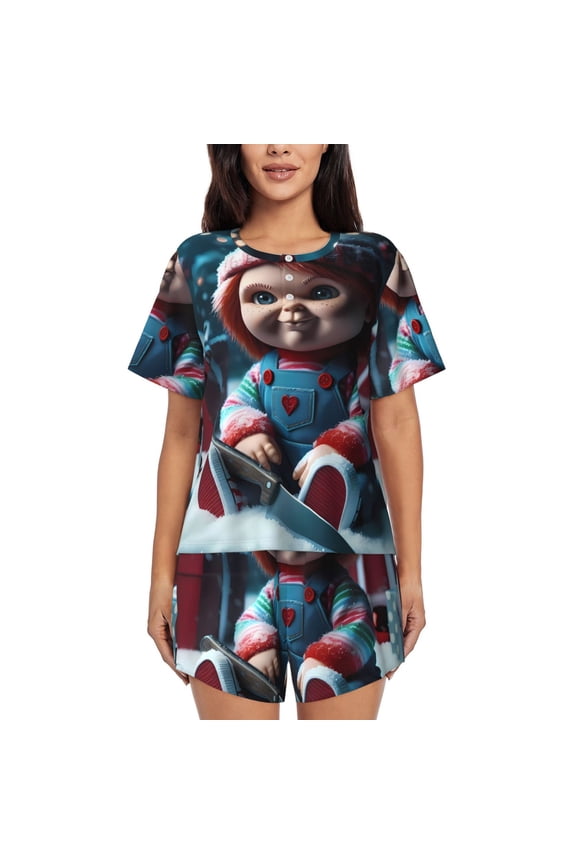 Chucky G Pajamas Sets for Women Soft Short-Sleeved Pjs with Lounge Shorts Two Piece Sleepwear S-4XL