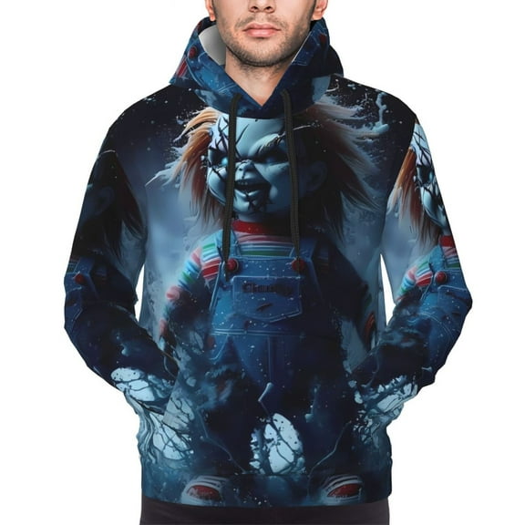 Saiise Chucky L Men's Graphic Print Long Sleeve Drawstring Hoodie Pullover Sweatshirt-XX-Large