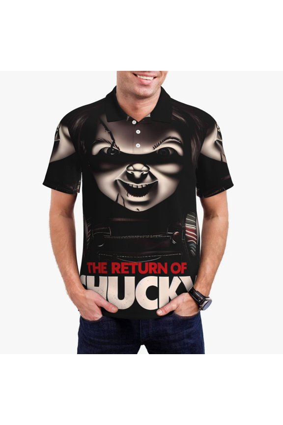 Chucky M Mens Golf Shirt Moisture Wicking Dry Fit Mens Polo Shirts Dry Fit Performance Men's Golf Shirts Regular Fit Fashion Print