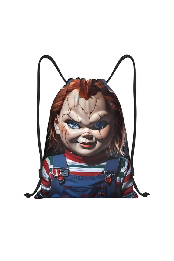 Chucky Print Drawstring Backpack String Bag Sackpack Cinch Water Resistant for Gym Shopping Sport Yoga