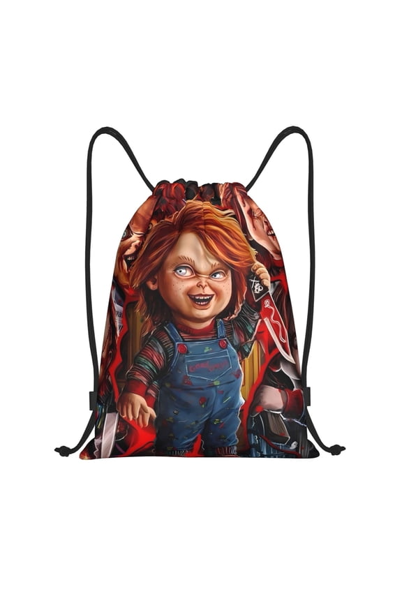 Chucky Print Drawstring Backpack String Bag Sackpack Cinch Water Resistant for Gym Shopping Sport Yoga