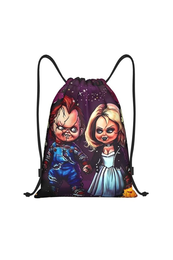 Chucky Print Drawstring Backpack String Bag Sackpack Cinch Water Resistant for Gym Shopping Sport Yoga