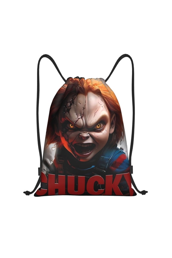 Chucky Print Drawstring Backpack String Bag Sackpack Cinch Water Resistant for Gym Shopping Sport Yoga