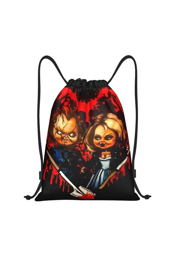 Chucky Print Drawstring Backpack String Bag Sackpack Cinch Water Resistant for Gym Shopping Sport Yoga