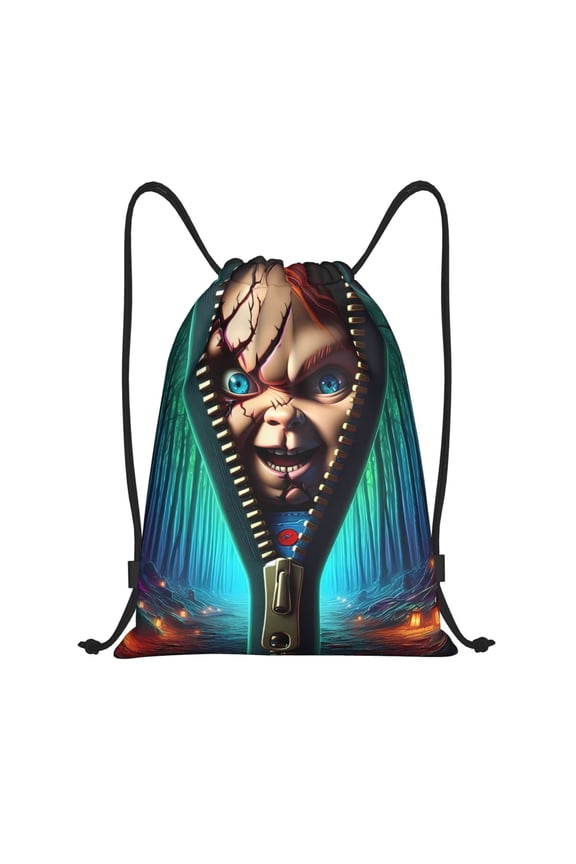 Chucky Print Drawstring Backpack String Bag Sackpack Cinch Water Resistant for Gym Shopping Sport Yoga