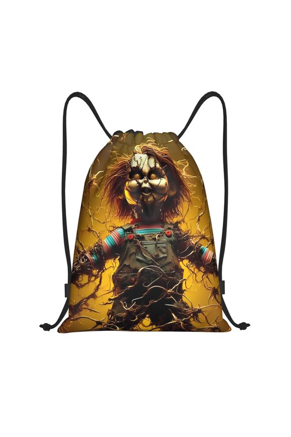 Chucky Print Drawstring Backpack String Bag Sackpack Cinch Water Resistant for Gym Shopping Sport Yoga