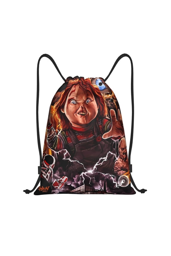 Chucky Print Drawstring Backpack String Bag Sackpack Cinch Water Resistant for Gym Shopping Sport Yoga