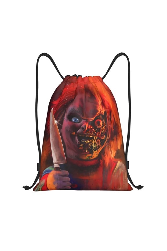 Chucky Print Drawstring Backpack String Bag Sackpack Cinch Water Resistant for Gym Shopping Sport Yoga