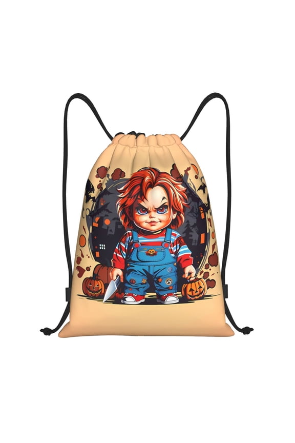 Chucky Print Drawstring Backpack String Bag Sackpack Cinch Water Resistant for Gym Shopping Sport Yoga