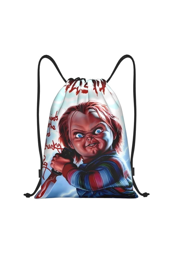 Chucky Print Drawstring Backpack String Bag Sackpack Cinch Water Resistant for Gym Shopping Sport Yoga