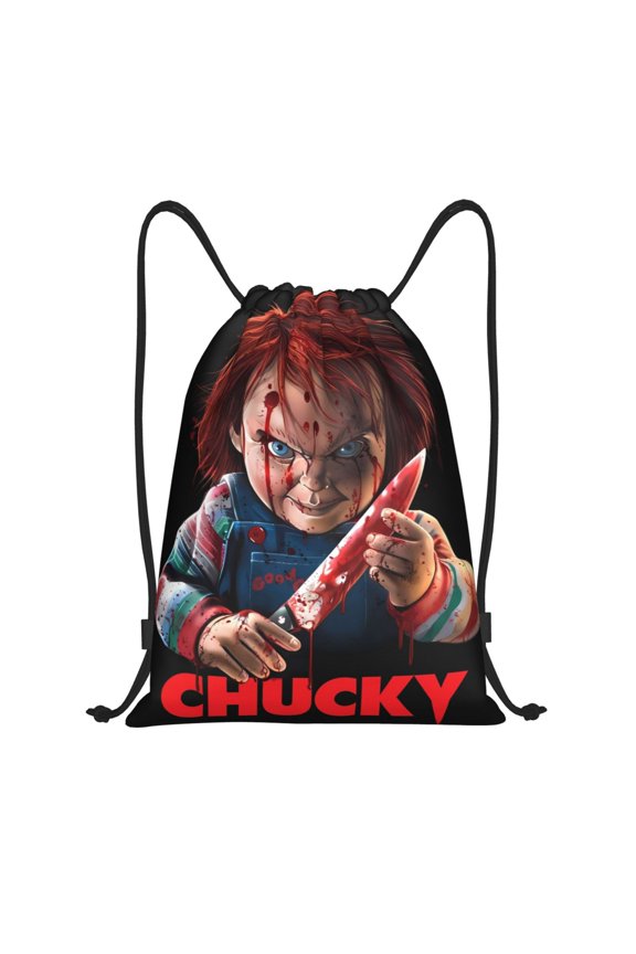 Chucky Print Drawstring Backpack String Bag Sackpack Cinch Water Resistant for Gym Shopping Sport Yoga