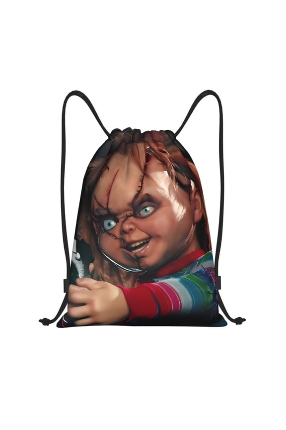 Chucky Print Drawstring Backpack String Bag Sackpack Cinch Water Resistant for Gym Shopping Sport Yoga