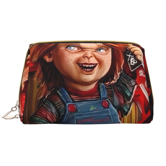 Saiise Chucky Print Makeup Bag PU Leather Travel Makeup Bag Organizer Makeup Pouch, Portable Cosmetic Bags for Women,Cute Make Up Bag for Travel Size Toiletries Accessories Brushes