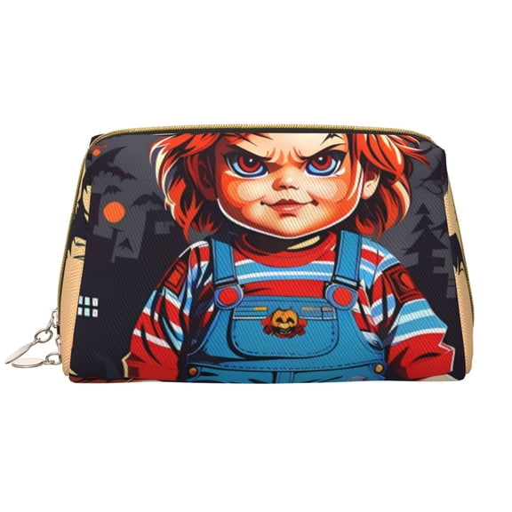Saiise Chucky Print Makeup Bag PU Leather Travel Makeup Bag Organizer Makeup Pouch, Portable Cosmetic Bags for Women,Cute Make Up Bag for Travel Size Toiletries Accessories Brushes