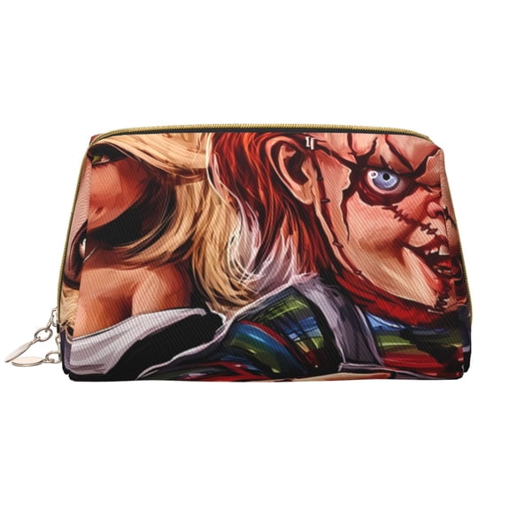 Saiise Chucky Print Makeup Bag PU Leather Travel Makeup Bag Organizer Makeup Pouch, Portable Cosmetic Bags for Women,Cute Make Up Bag for Travel Size Toiletries Accessories Brushes
